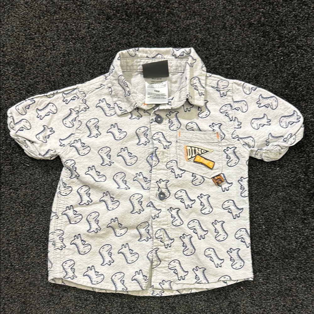 Kids Dinosaur Print‎ Shirt - White and Blue
